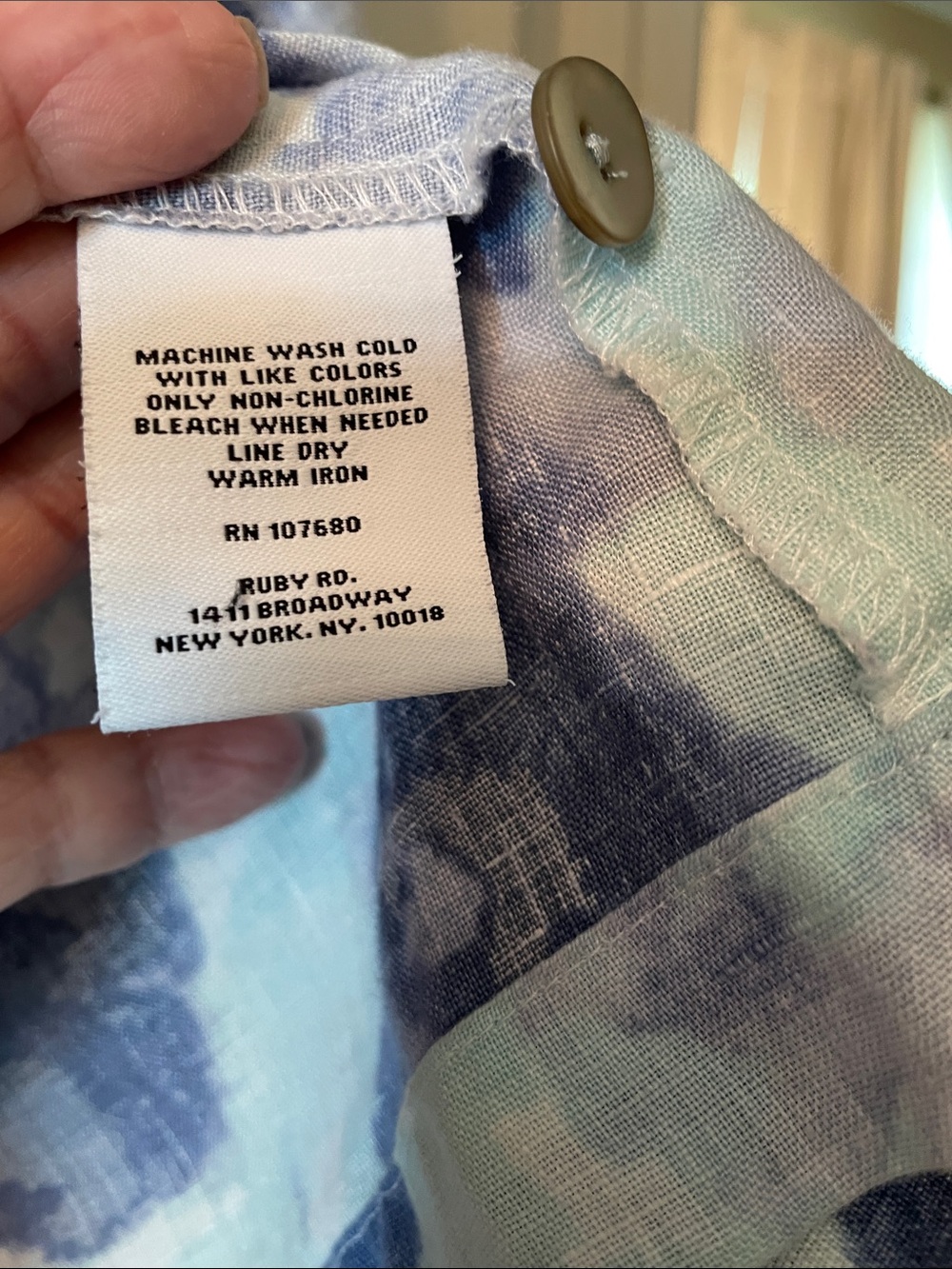 Ruby Rd. Woman Blue Floral Linen Button-Down Shirt - Picture 3 of 12